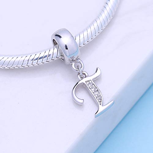 Soukiss 925 Sterling Silver Letter T Beads Initial A-Z Dangle Alphabet Crystal Charm Fits European Bracelet #TOP1
