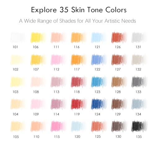 KALOUR PDAS Conjunto de 36 lápis de cor com 36 tons de pele, lápis de desenho pré-afiados à base de