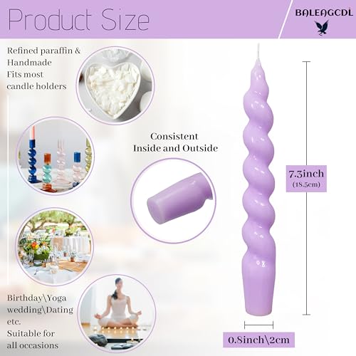 Image of Spiral Taper Candles 7.5Inch Handmade Twisted Candlestick Purple Short Warm Candle Smokeless Unscented Candles for Home Decor 2 Pcs