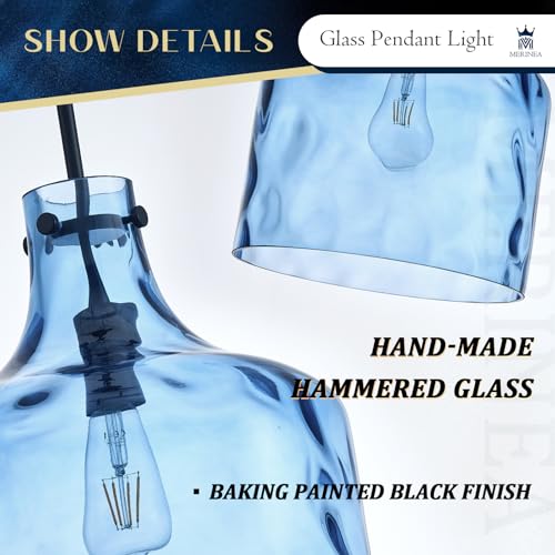 Image of 12 inch Blue Farmhouse Pendant Light, Hammered Glass, E26 Hanging Light