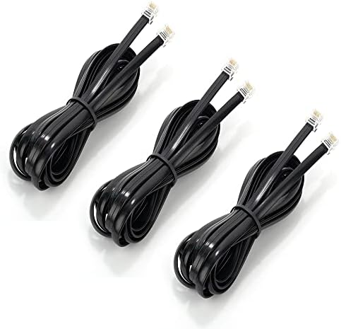 Seefeful (3PACK / 10 FEET) RJ12 Cable Phone Cord RJ12 6P6C Male to Male Straight Wired for Both Data and Voice Use Black
