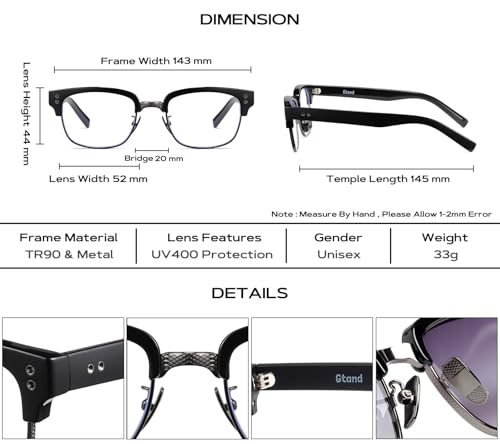 Image of Gtand Vintage Retro Rectangle TR90 Frame Sunglasses For Men Women Fashion Semi-Rimless Metal Sun Glasses Eyewear
