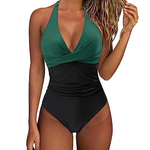 riou Bañador Mujer Reductores Barriga Sexy Espalda Expuesta Vientre Plano Ropa de Baño Traje de Baño de Una Pieza Mujer Fruncido Bañador Natacion Halter Cuello en V Push Up Traje de baño