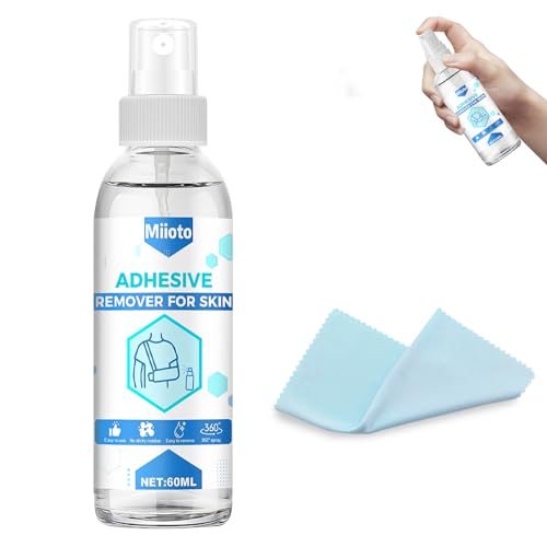 Miioto Pflasterentferner Spray pflasterspray entferner 60ml Pflasterlöser Spray+12 * 12cm Handtuch Pflasterspray Sprühpflaster Pflaster Spray zum Entfernen Klebereste Entferner