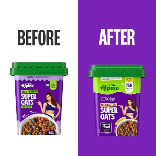 Image of ALPINO 25g High Protein Super Oats Chocolate 2.5kg - Rolled Oats with Peanut Butter, Cocoa, Nuts & Seeds - Zero Added Sugar & Salt - Source of Dietary Fibre & Healthy Fats