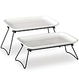 HAPPY KIT 12 Inch 2 Tier Serving Tray,Tiered Tray Stand with Freely Combinable Rack,Serving Platter for Appetizer Steak Chips Dessert, Black