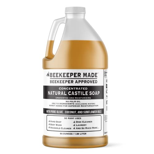 Image of Beekeeper Made Natural Castile Soap, 64 fl oz, Unscented & Moisturizing | No Palm Oil, 8 Ingredients, Pure Olive, Coconut, & Sunflower Oils, GMO Free, For Sensitive Skin, Made in the USA