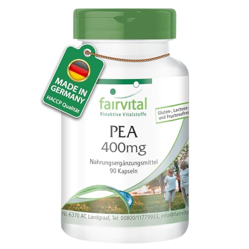 Fairvital | PEA 400 mg - 90 Cápsulas - Palmitoiletanolamida - Para 3 meses - Calidad probada y dosificado con seguridad - 100% vegano - Made in Germany