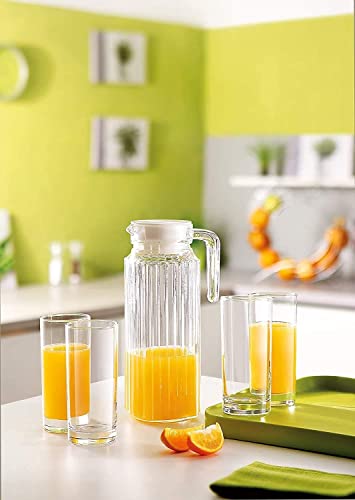 Image of IndusBay Rectangular 1100 ml Fluted Glass Jug Pitcher with Plastic lid, iced Tea Pitcher Water jug hot Cold Water ice Tea, Milk and Juice Beverage Carafes 1.1 LTR, 1 Piece, Transparent