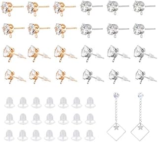 PandaHall Cubic Zirconia Earrings Posts with Loop Golden Platinum Iron Rhinestone Earrings Stud with 200pcs Earring Backs for DIY Earring Jewellery Making