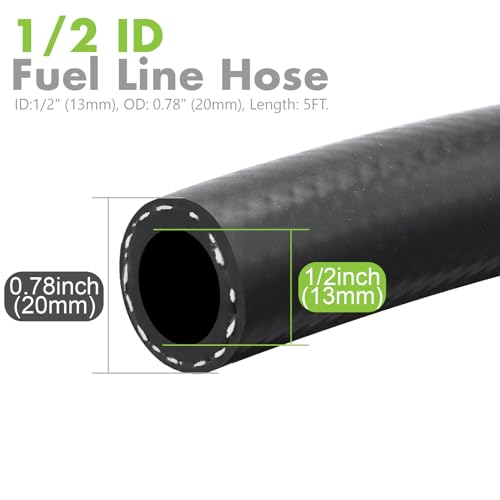 Image of Jeemiter 1 /2 inch ID (13mm) Fuel Line Hose 5FT - Heavy Duty SAE 30R7 NBR Rubber - Short Length High Flow Kit with 10 Clamps for Diesel Trucks, Marine, Tractor & Industrial Use