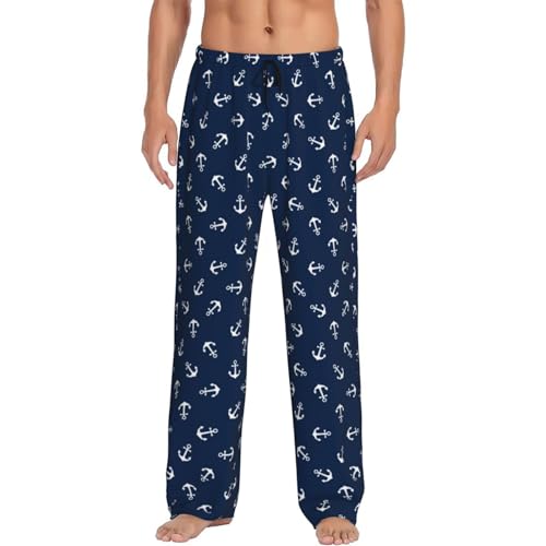 Mens Pajama Pants Bottoms with Pockets - Nautical Themed Anchors Comfy Mens Pj Pants, Soft Men Lounge Pants4