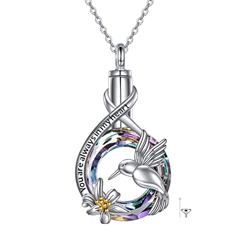 Collier pour cendres en argent sterling 925 avec motif papillon, libellule, hibou, main de Fatima, tournesol, abeille, paon, colibri, larme, arbre de vie, patte, urne de chat, Non connu Cover