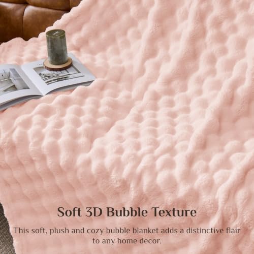 Image of BEDELITE Cute Pink 3D Fleece Bubble Throw Blanket for Couch, 50x60 Inches | Fluffy Blanket for Sofa Bed Dorm Room Decor, Luxury Soft Warm Cozy Plush Fuzzy Throw Blankets Gift for Women, Lightweight