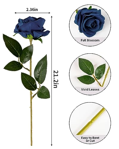 DuHouse 10pcs Silk Roses Artificial Flowers Fake Rose for Arrangement Wedding Party Home Decoration (Navy Blue) image 6