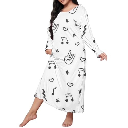 Camisón de mujer largo tallas grandes, vestido de noche con mangas largas estampado, cómodo y suelto, para otoño, con cuello redondo, elegante, casual, ropa para casa, ropa de estar por casa para