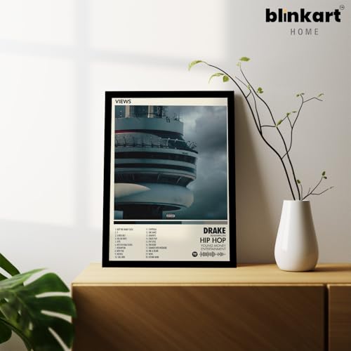 Image of BLINKART Drake - Views Wall Photo Frames | Wall Art for Bedroom, Living Room, Studio or Office | Album Cover Print with Spotify Song Link QR Code | Gift for Fans - 8x12 In