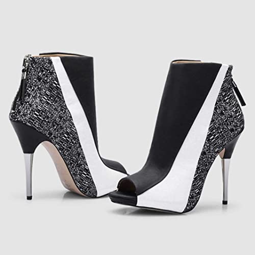 CAMSSOO Ankle Boots for Women, Peep Toe Stiletto Zipper Fashion High Heel Booties Party Wedding Prom2
