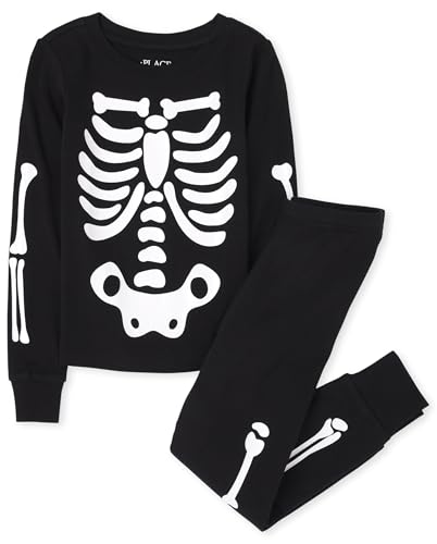 The Children's Place,Unisex Kids Matching Family Glow Skeleton Snug Fit Cotton One Piece Pajamas,Black,6