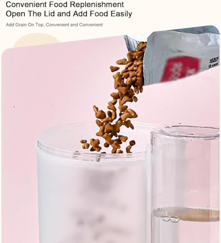 Image of Dog Bowl, 2 in 1 Automatic Cat Food and Water Bowl Set with Water Dispenser and Stainless Steel Bowl for Cats and Small Dogs Automatic Water Feeder Water Drinker (Pink)