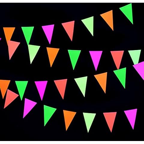 Midnight Glo 78ft Neon Paper Pennant Banner Hanging Decorations for Birthday Party Wedding Decorations Black Light Reactive UV Glow Party (6 Pack) Cover