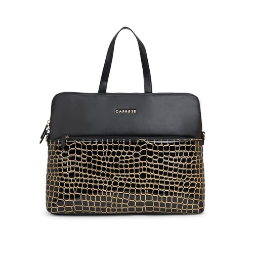 Image of Caprese Lily Large Laptop Bag for Women with Adjustable & Detachable Strap | Croc-Embossed Faux Leather | Fits Up to 15.6-Inch Laptop | Handheld & Shoulder Bag | Multi-Compartments for Office & Travel