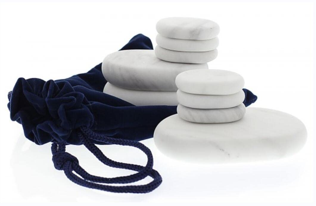 Master Massage Juego de 9 piedras frías, masaje blanco, mármol