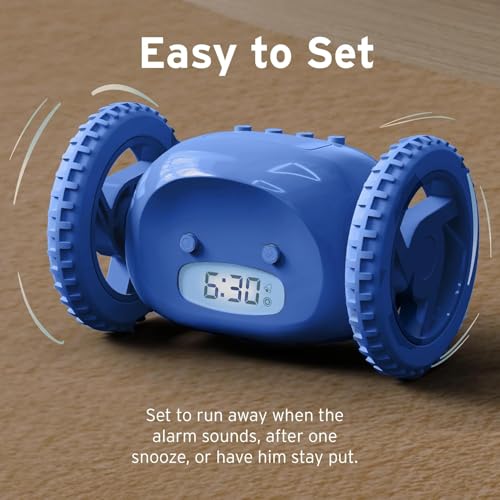 Image of CLOCKY Alarm Clock on Wheels - Loud Rolling Alarm Clock for Heavy Sleepers | Runaway Clock that Jumps & Runs to Wake You Up | Funny Unique Gift for Adults, Teens & Kids Bedrooms(Blue)