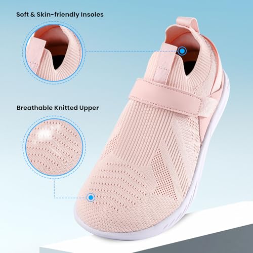 rosrabit Women's Barefoot Walking Shoes, Wide Toe Box Breathable Slip-On Sneakers, Lightweight Minimalist Athletic Shoes Pink — view 3