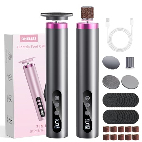 ONELISS Lima Electrica Pies Durezas, 2 EN 1 Quita Durezas para Pies Pedicura Profesional con 9 Velocidades y Pantalla LED, Removedor de Callos Recargable para Piel Muerta, Seca y Agrietada, Gris