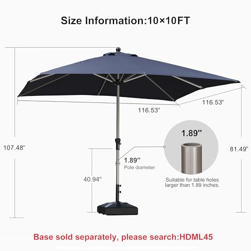 Image of PURPLE LEAF Patio Umbrella 10' x 10' Square Aluminum Frame Navy Blue