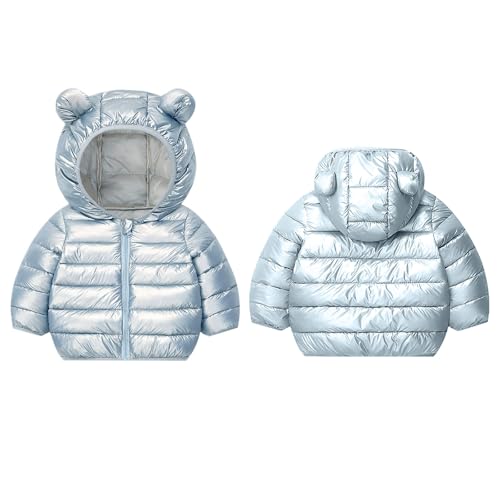 Kids Metallic Winter Puffer Jacket with Hood Toddler Light Down Coat Cute Bear Ears Hoodie Zip Up Padded Outerwear3