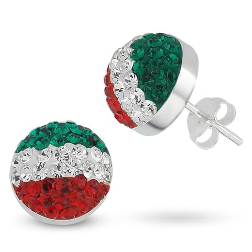 Vinani Ohrstecker unisex Italien Fahne bandiera tricolore grün weiß rot Zirkonia Steine Fußball Sterling Silber 925 Ohrringe Flagge 2OFI