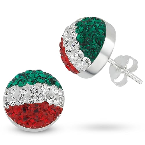 Vinani Boucles d'oreilles unisexes en argent 925 Sterling Italie drapeau bandiera tricolore vert blanc rouge pierres zirconium Boucle d'oreille football...