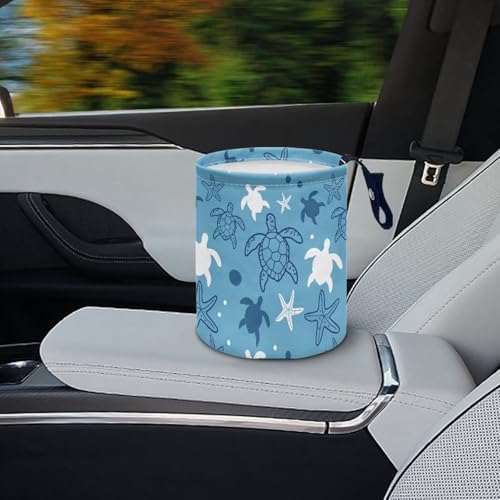 Image of Turtle Print Hanging Car Trash Bag Car Trash Can with Adjustable Buttons Collapsible Multipurpose Car Storage Bag Road Trip Essentials