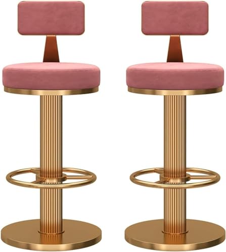 Juego de 2 taburetes de bar giratorios con respaldo de terciopelo y patas gruesas, sillas de mostrador ajustables para un cómodo asiento en la isla, diseño de base redonda