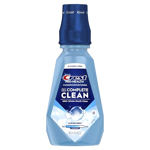 Crest Pro-Health Clean Mint Mouthwash, CPC Antigingivitis/Antiplaque Mouthwash, 500 mL (16.9 Fl Oz ), Pack of 4, Crest Mouthwash, Gingivitis Treatment