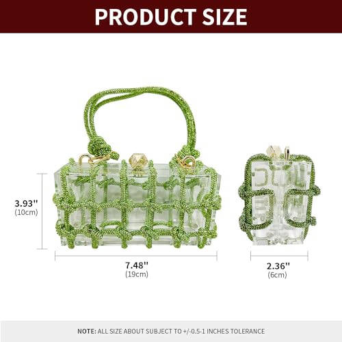 Image of Clear Clutch Acrylic Green Purses for Women, Rhinestones Handbags with Glitter Rope, Club Party Banquet