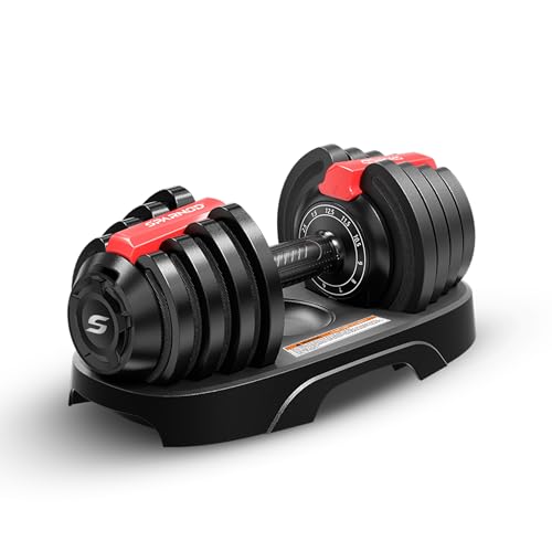 Sparnod Fitness SAD 12.5 Adjustable Dumbbells,12.5kg with 11 Weight Increments (1.5–12.5kg), One-Hand Quick Adjustment Safety Lock & Storage Rack, Ergonomic Non-Slip Grip, Premium Steel Build