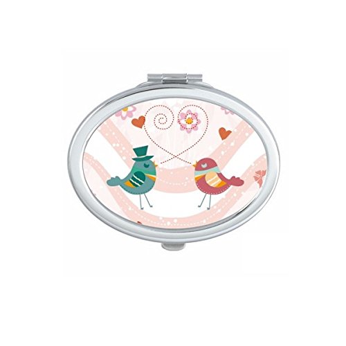 Miroir portable de maquillage fleurs rouges et oiseaux d'amour pour sac à main féminin