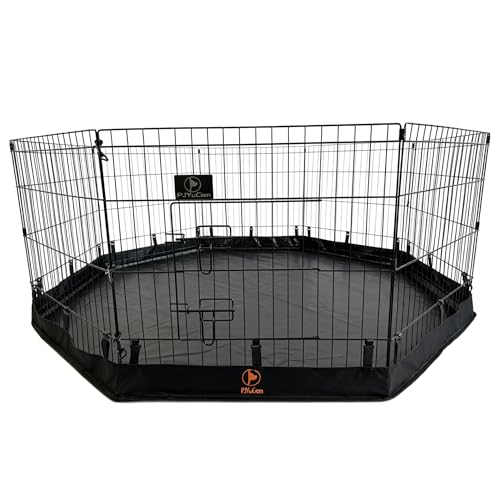 Image of PJYuCien Puppy Playpen with Bottom Pad and Door, 8 Panels 24 inch H, Black | 24 inchW, Dual-function Pad, For Small Pets, Foldable Octagonal Pen, Versatile, Indoor & Outdoor, Backyard, Protects Floors