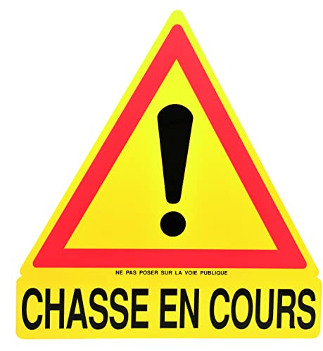 Januel - Panneau de Signalisation PVC Expansé Chasse en Cours Triangulaire - 86cm x 86cm x 74cm - Jaune Multicolore
