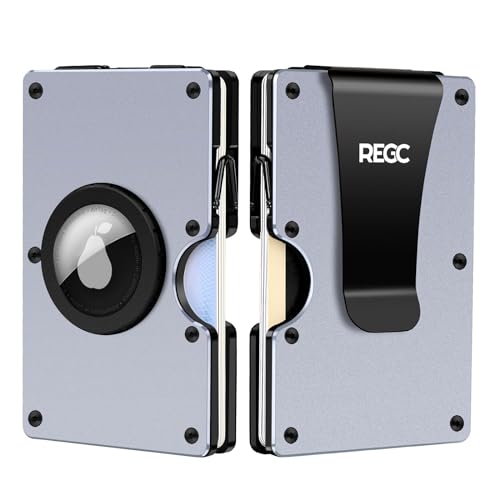 Air Tag Wallet for Men, Slim Metal Money Clip Wallet, RFID Blocking Minimalist Wallet, Pocket Cash Credit Card Holder for Men (New, Airtag-Grey)