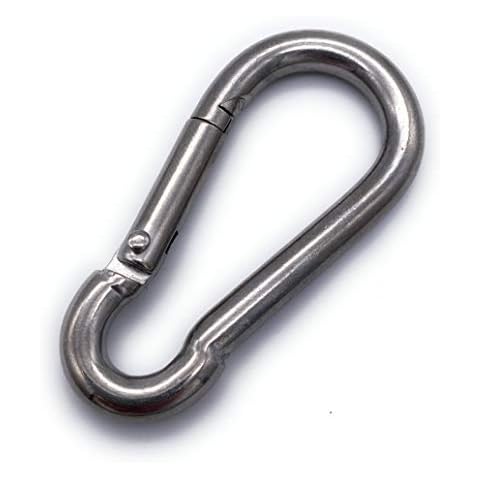 Befestigungstechnik F.R. | Karabinerhaken Edelstahl V4A - 10 Stück Feuerwehr Karabiner 5x50mm - Belastbarer Karabiner Haken mit einer Tragfähigkeit von 120 kg - Premium Karabiner Set (Ø5,V4A,10x) Cover