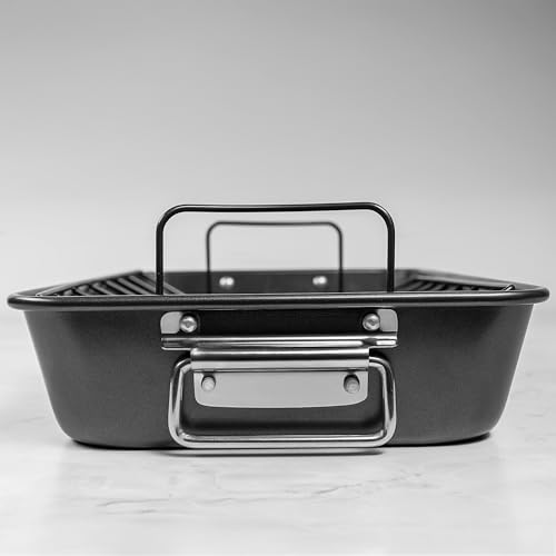 15" Roaster with V Rack, Non-Stick Heavy Gauge Roasting Tray, PFAS-Free, Dishwasher Safe, Oven Safe to 230°C – 38.5x27.5x7.5cm Large Roasting Pan, Grey, BlackOne - Image 4