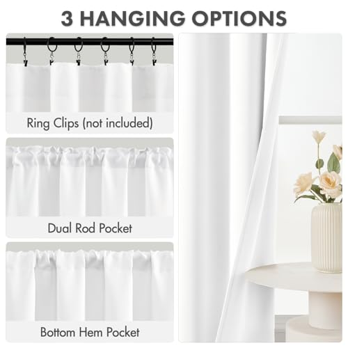 Image of MIULEE 4 Panel Set Short Bedroom Blackout Curtains 54 Inch Long Pure White | Thermal Curtains for Summer Heat, Light Blocking Privacy Window Drapes, Top&Bottom Rod Pocket