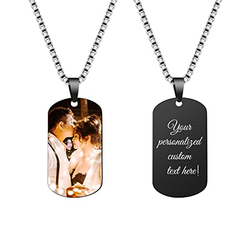 Sinseike Personalisierte Schlüsselringe & Schlüsselbänder für Herren Damen,Gravur Edelstahl Anhänger Dog Tag ID Unisex Modeschmuck Zubehör (Schwarz) Cover