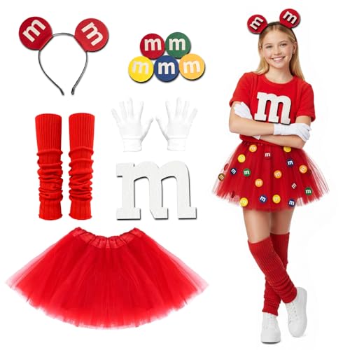 YANSYUN Disfraz M para niña, disfraz de carnaval, M, incluye guantes de fieltro con letra M, faldas de tutú, pendientes para carnaval, Halloween, carnaval, vestido de fiesta, letra M, disfraz de