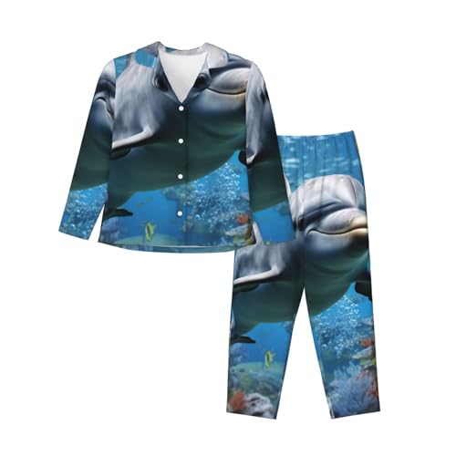 Pyjama Ocean Dolphin ensemble de nuit doux manches longues résolvant le manque de confort