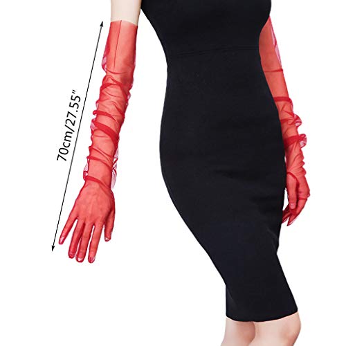 Dsxnklnd Luvas femininas vintage de tule, sem dedos, comprimento longo, de casamento, cor lisa, tran